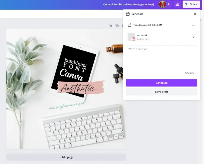 canva content planner instagram. sumber: canva sunglow mama design